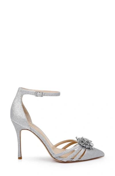 Shop Jewel Badgley Mischka Violette Ankle Strap Pointed Toe Pump In Silver