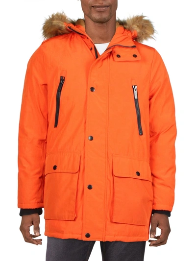 Shop Club Room Mens Faux Fur Trim Midi Parka Coat In Orange