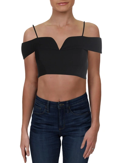 Shop B Darlin Juniors Womens Knit Off-the-shoulder Crop Top In Black