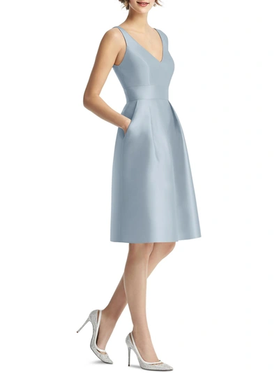 Shop Alfred Sung Womens Party Midi Fit & Flare Dress In Grey