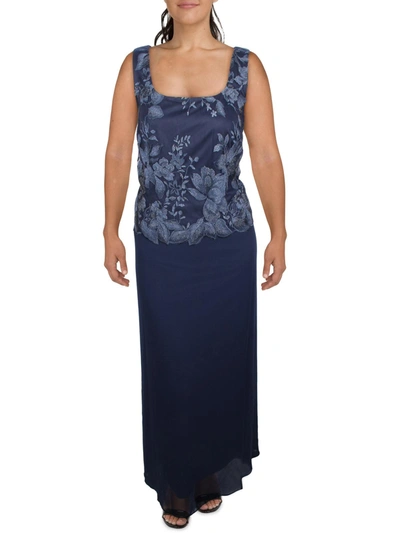 Shop Alex Evenings Plus Womens Mesh Embroidered Evening Dress In Blue