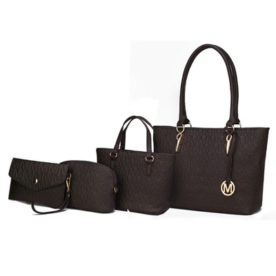 Mkf Collection By Mia K Edelyn Embossed M Signature 4 Pcs Tote Set In Gold