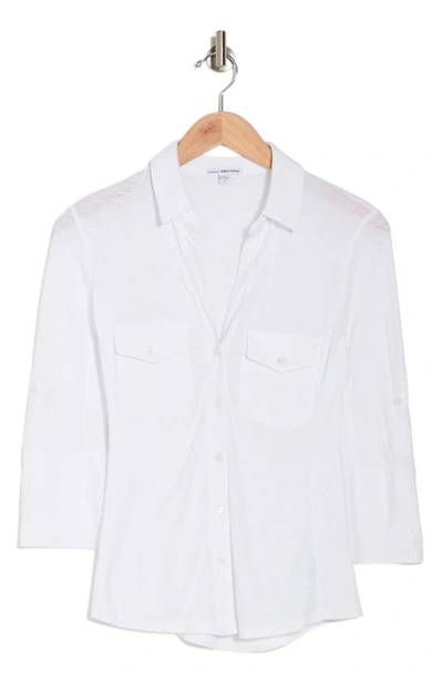 JAMES PERSE JAMES PERSE COTTON V-NECK BUTTON-UP SHIRT 