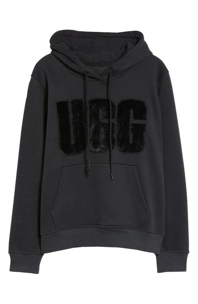 Shop Ugg Rey Fuzzy Logo Hoodie In Black