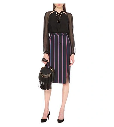 Shop Altuzarra Striped Wool And Cotton-blend Skirt In Navy/tango
