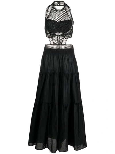 Shop Ermanno Scervino Lace Detail Maxi Dress In Black