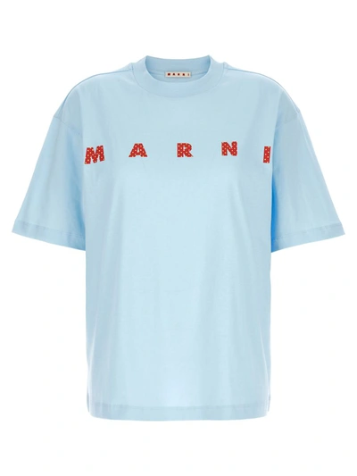 Shop Marni Logo Print T-shirt In Light Blue