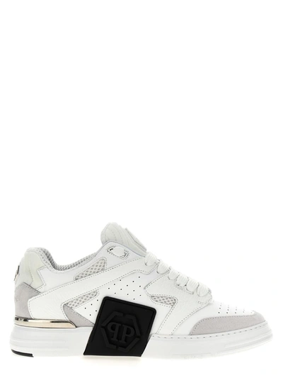 Shop Philipp Plein 'mix Leather Low Top' Sneakers In White