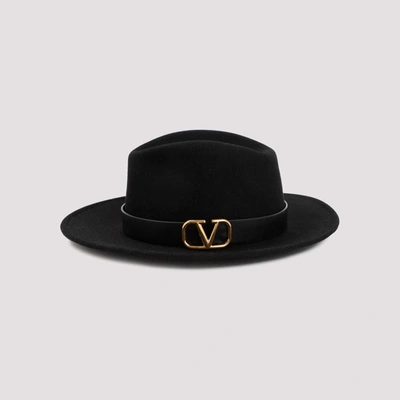 Shop Valentino Garavani  V Logo Signature Fedora Hat In Black