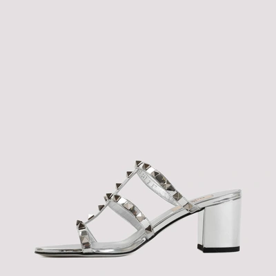 Shop Valentino Garavani  Slide Rockstud Sandal Shoes In Metallic