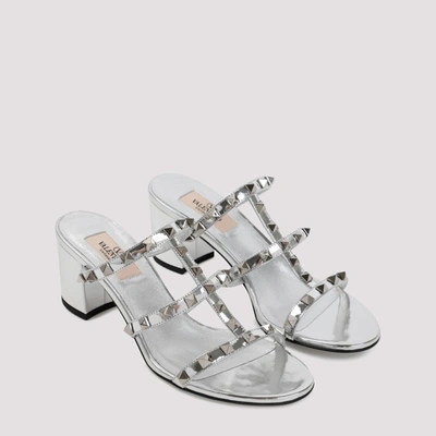 Shop Valentino Garavani  Slide Rockstud Sandal Shoes In Metallic
