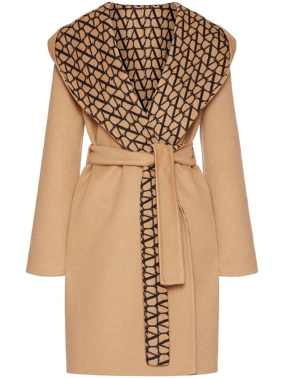 Shop Valentino Toile Iconographe Wool Coat In Camel