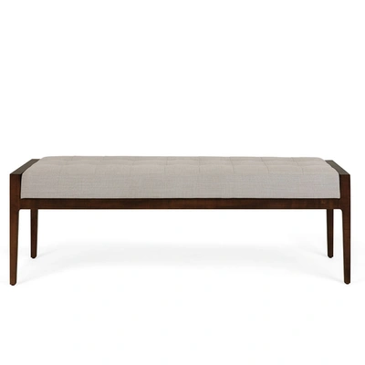 Shop Boll & Branch Organic The Upholstered Tufted Bench In Dark Walnut/pewter