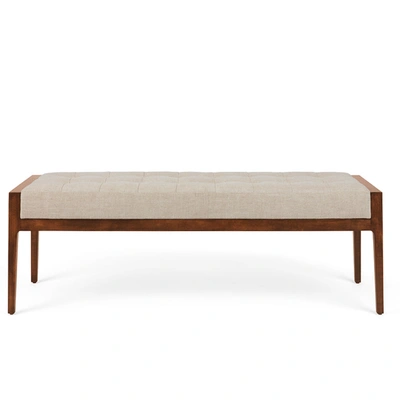 Shop Boll & Branch Organic The Upholstered Tufted Bench In Warm Walnut/oatmeal