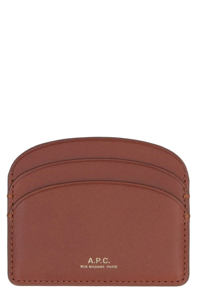 Shop Apc A.p.c. Logo Detail Leather Card Holder In Brown