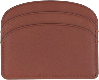Shop Apc A.p.c. Logo Detail Leather Card Holder In Brown