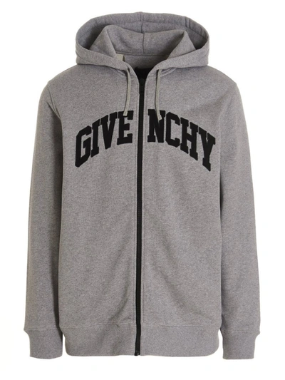 Shop Givenchy Logo Embroidery Hoodie In Gray