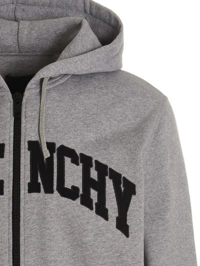 Shop Givenchy Logo Embroidery Hoodie In Gray