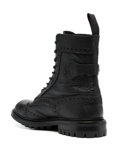 Tricker's Rugged Black Leather Boots With Brogue Detailing In Multi