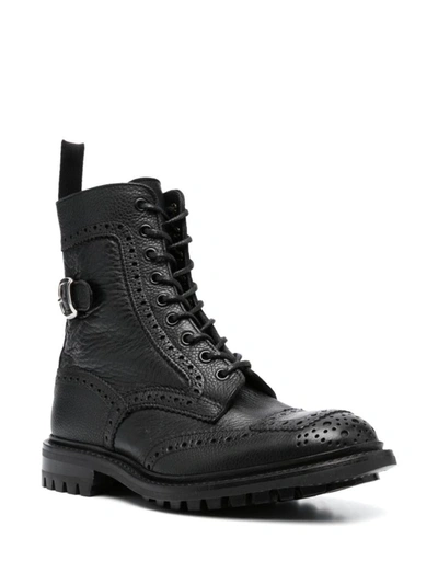 Tricker's Rugged Black Leather Boots With Brogue Detailing In Multi