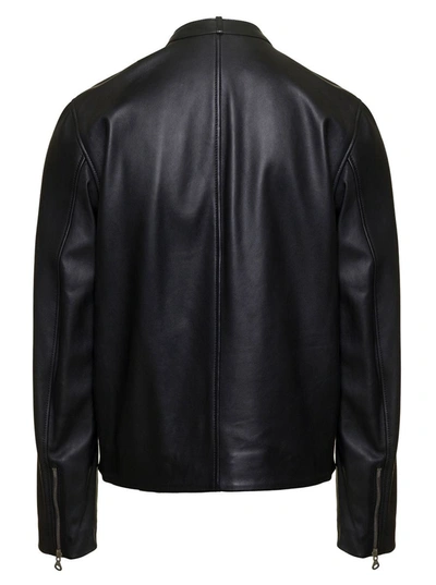 Shop Diesel 'l-metallo' Black Biker Jacket With Embossed Logo In Smooth Leather Man