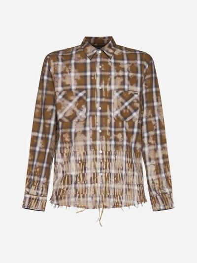 Shop Amiri Check And Logo Flannel Shirt In Brown