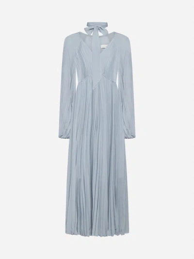 Shop Zimmermann Sunray Pleated Midi Dress In Dusty Blue