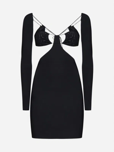 Shop Amazuìn Vera Rhinestoned Mini Dress In Black