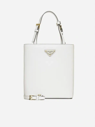Shop Prada Leather Mini Tote Bag In White