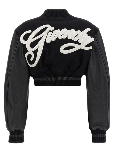 Shop Givenchy 'varsity' Cropped Bomber Jacket In White/black