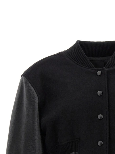 Shop Givenchy 'varsity' Cropped Bomber Jacket In White/black
