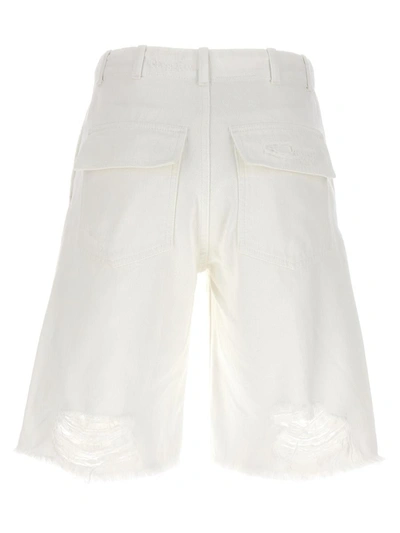 Shop Givenchy Destroyed Denim Bermuda Shorts In White