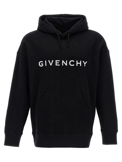 Shop Givenchy Logo Print Hoodie In White/black