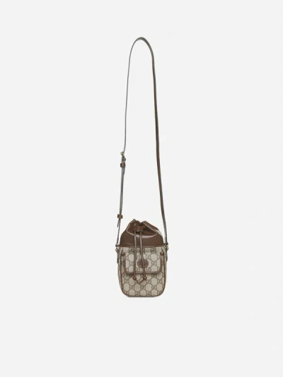 Shop Gucci Gg Fabric And Leather Bucket Mini Bag In Beige,brown