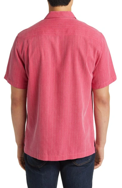 Shop Tommy Bahama Bali Border Floral Jacquard Short Sleeve Silk Button-up Shirt In Fuschia Rose