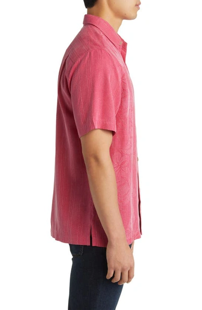 Shop Tommy Bahama Bali Border Floral Jacquard Short Sleeve Silk Button-up Shirt In Fuschia Rose