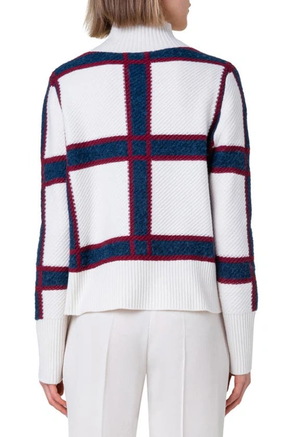 Shop Akris Punto Check Virgin Wool Blend Turtleneck Sweater In 176 Garnet-navy-cream