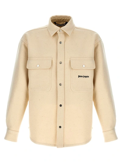 Shop Palm Angels 'pocket Logo' Overshirt In White