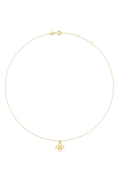 Shop Tory Burch Kira Clover Pendant Necklace In Tory Gold