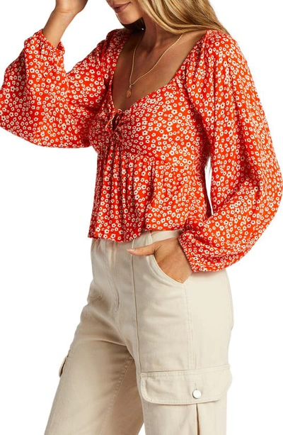 Shop Billabong Your Fav Cutout Tie Neck Top In Fire Side