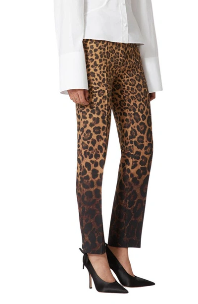 Shop Valentino Leopard Print Ombré Virgin Wool & Silk Ankle Pants In Animalier