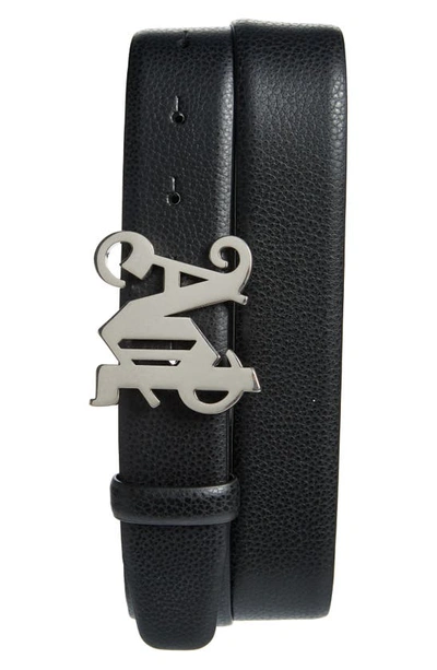 Shop Palm Angels Monogram Buckle Leather Belt In Black Black
