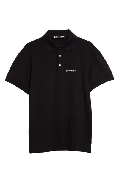 Shop Palm Angels Embroidered Logo Cotton Polo In Black White