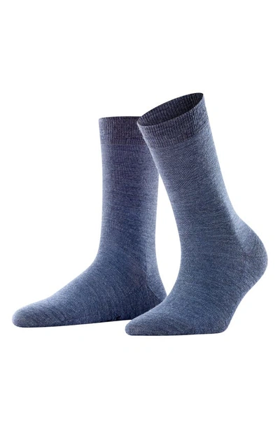 Shop Falke Soft Merino Crew Socks In Dark Blue Mel.