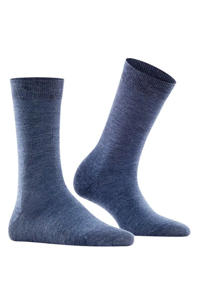 Shop Falke Soft Merino Crew Socks In Dark Blue Mel.