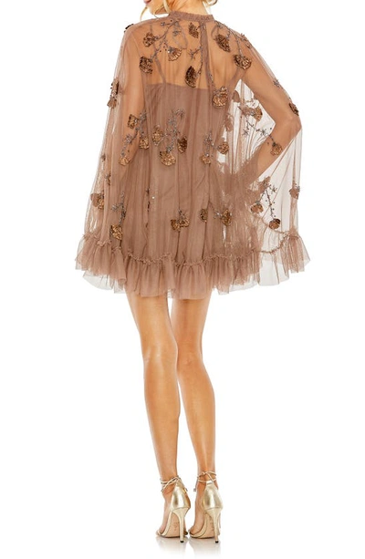Shop Mac Duggal Long Sleeve Floral Embellished Trapeze Cocktail Dress In Chocolate