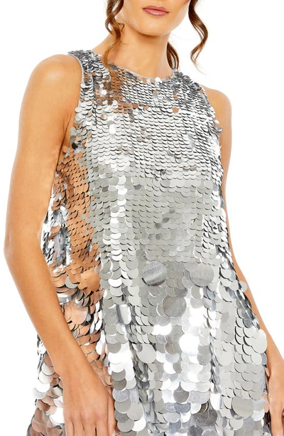 Shop Mac Duggal Sleeveless Disc Sequin Trapeze Cocktail Dress In Silver