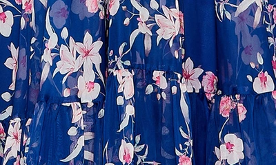 Shop Ieena For Mac Duggal Ruffle Floral Gown In Blue Multi