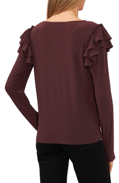 Shop Cece Ruffle Shoulder Long Sleeve Knit Top In Dark Cocoa