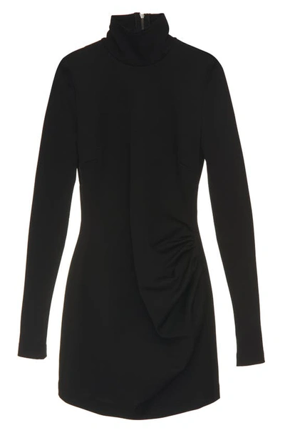 Shop Dolce & Gabbana Side Ruched Turtleneck Ottoman Knit Dress In Black